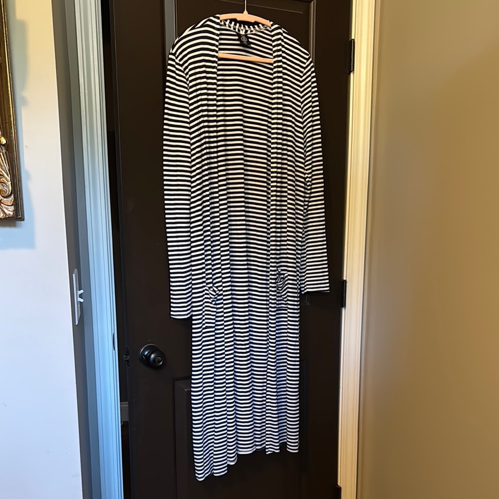 Nautical Blue and White Striped Long Topper Cardigan